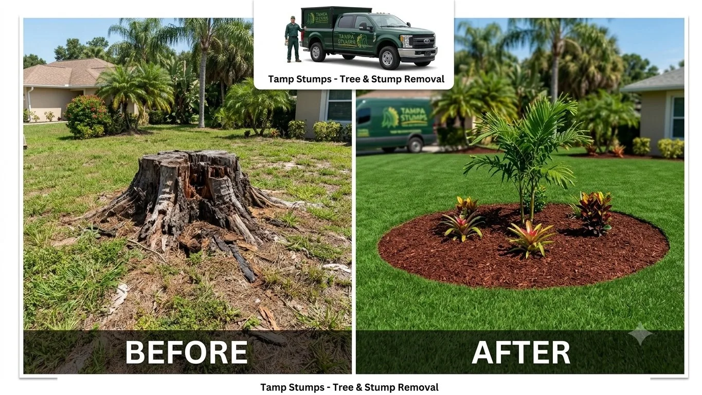 Large ugly stump before Tampa Stumps removal