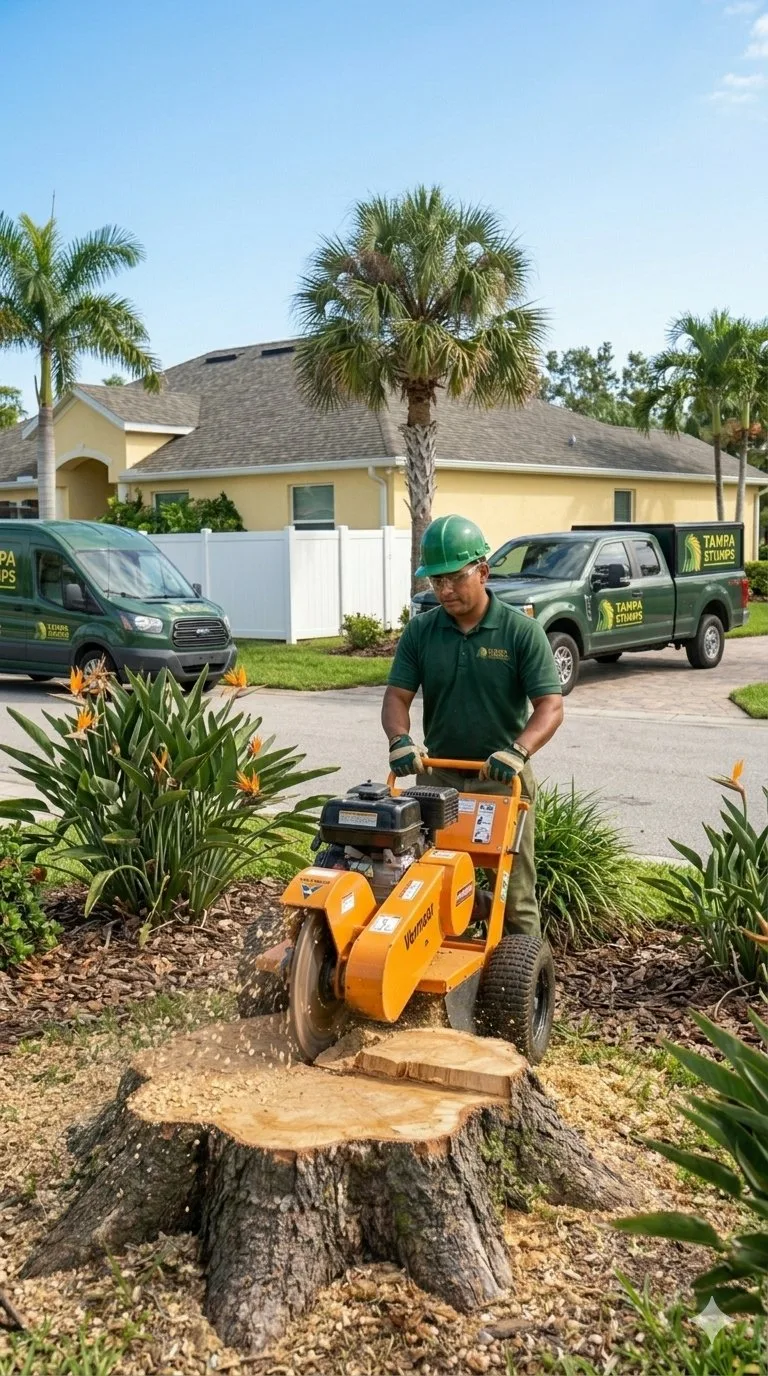 Tampa Stumps crew clearing stump and root system from yard